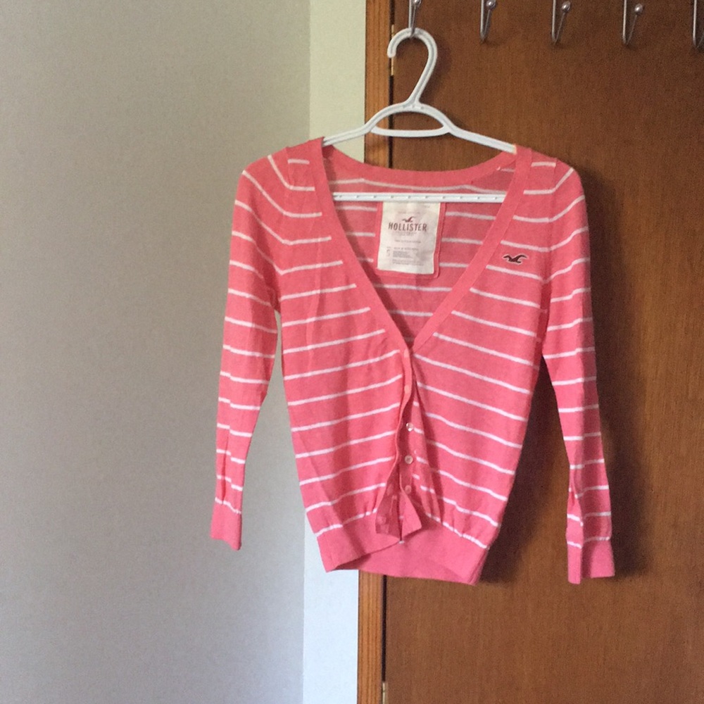 Hollister coral pink striped cardigan